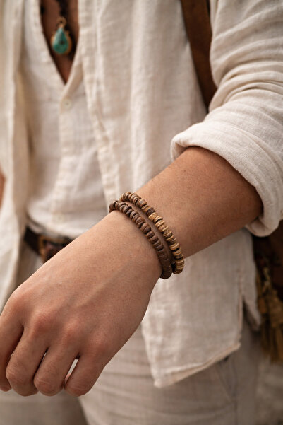 Handmade Raw Earth – Toprak Ton Disk Boncuklu Erkek İkili Bileklik