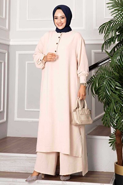 EBRUTESETTÜR طقم إسلامي طويل بزر واحد مكون من قطعتين