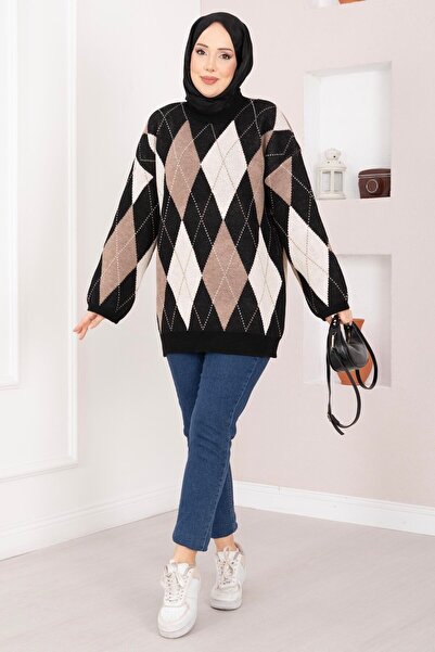 EBRUTESETTÜR Baklava Pattern Oversized Knitwear Sweater Black