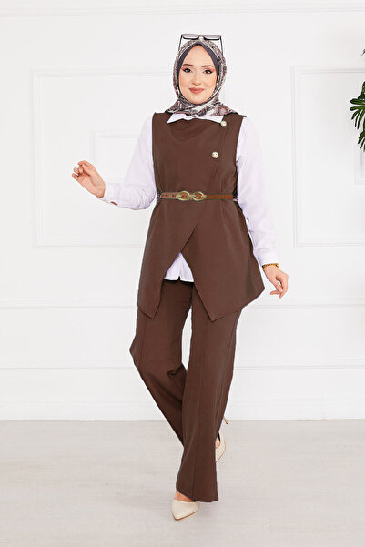 EBRUTESETTÜR Belted Vest Hijab Double Set -11
