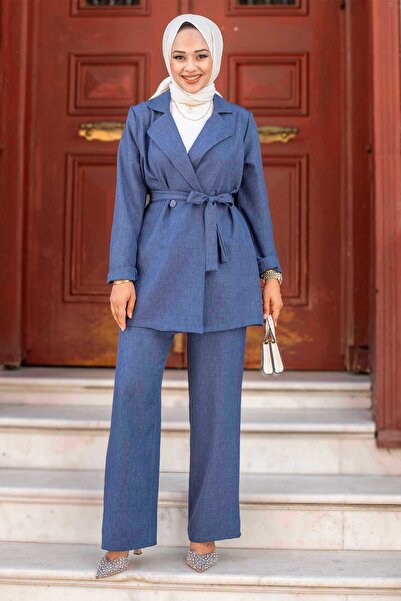 EBRUTESETTÜR طقم ملابس إسلامية مكون من قطعتين مع سترة بليزر باللون النيلي