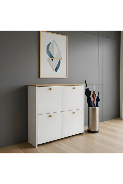 Misterium Via 4 Kapaklı Çok Amaçlı Ayakkabılık ve Antre Dolabı - Beyaz
