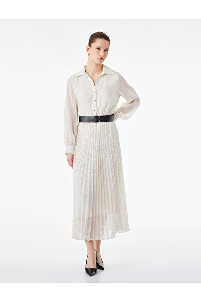 Koton Long Sleeve Belted Buttoned Chiffon Shirt Dress