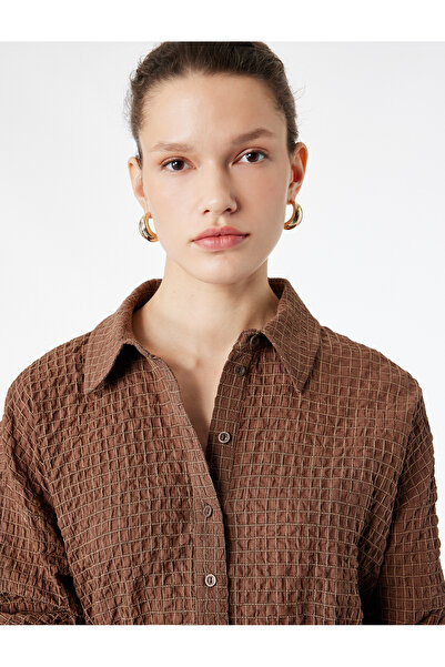 Koton Regular Fit Long Sleeve Checkered Belted Shirt