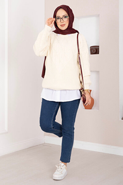 EBRUTESETTÜR Hair Knit Patterned Knitwear Sweater Cream