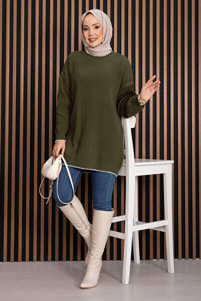 EBRUTESETTÜR Ribbed Oversized Knitwear Sweater Khaki