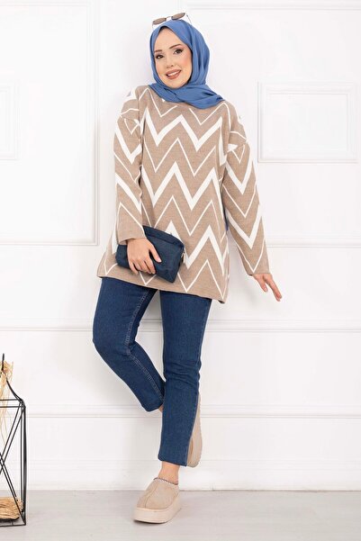EBRUTESETTÜR Lavin Zigzag Pattern Knitwear Sweater Mink
