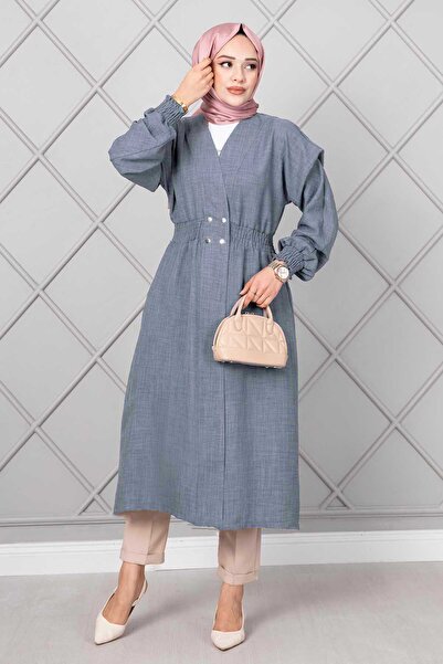 EBRUTESETTÜR قبعة تسيتير طويلة بخصر مطاطي باللون الرمادي