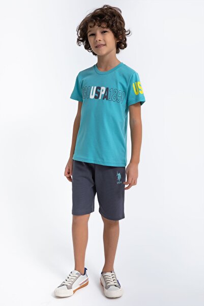 U.S. Polo Assn. Costum clasic de bermudă pentru băiat cyan