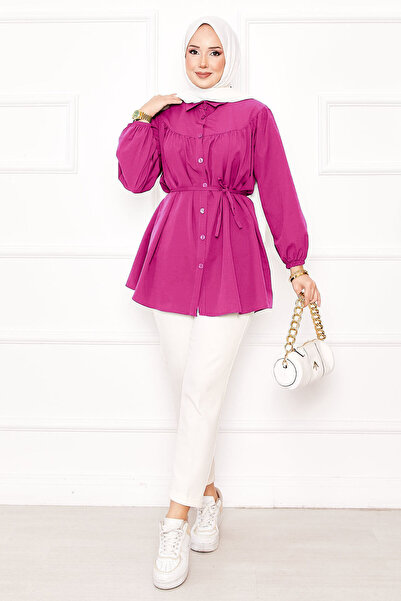 EBRUTESETTÜR قميص روبا برباط عند الخصر ورباطات من الجانبين باللون الفوشيا