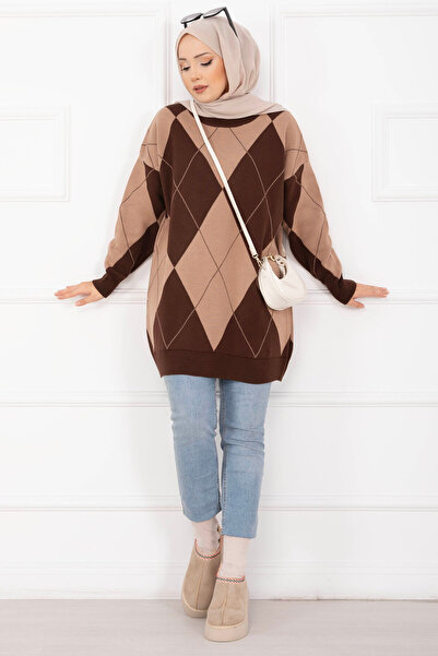 EBRUTESETTÜR Rhombus Pattern Sweater Coffee