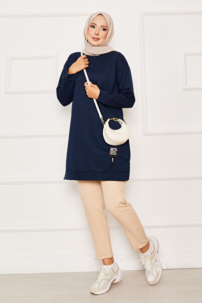 EBRUTESETTÜR Arma Detaylı Bisiklet Yaka Sweat Tunik Lacivert