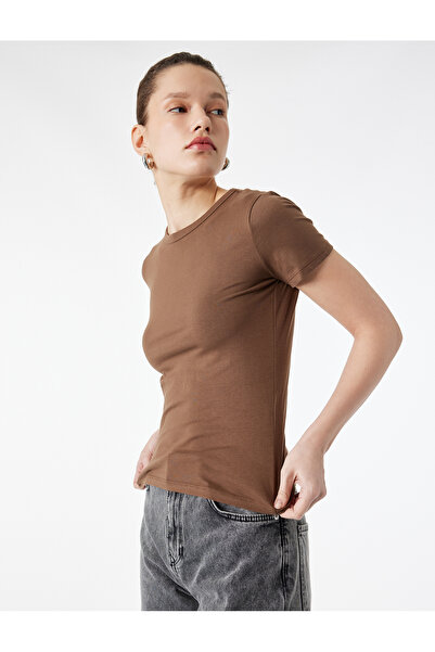 Koton Βαμβακερό μπλουζάκι με κοντό μανίκι με λαιμόκοψη