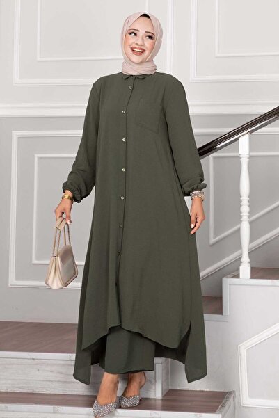 EBRUTESETTÜR طقم إيروبين تشيستير مزدوج بأزرار للرجال باللون الكاكي