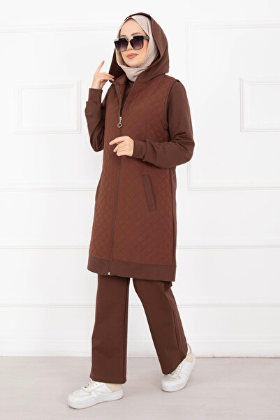 EBRUTESETTÜR Quilted Vest Set Triple Set Tan