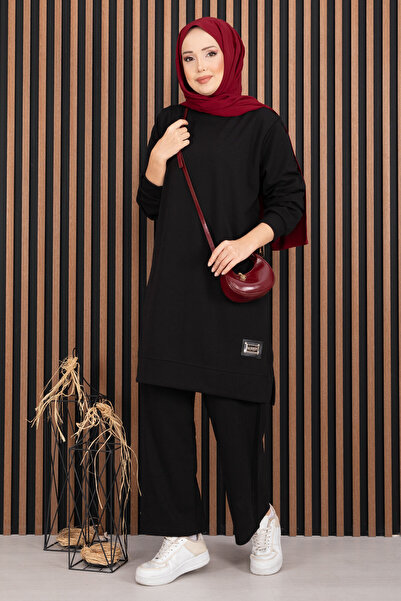 EBRUTESETTÜR Arma Detailed Sports Double Hijab Set Black