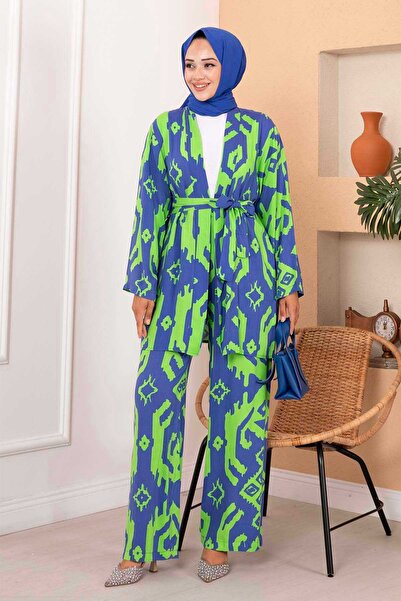 EBRUTESETTÜR Çağla Patterned Viscose Hijab Double Set Saks