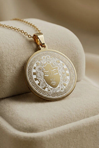 OSMANLI GÜMÜŞ Steel Aether Altın Kaplama Çelik Kolye Yunan Tanrısı Medusa Mod...