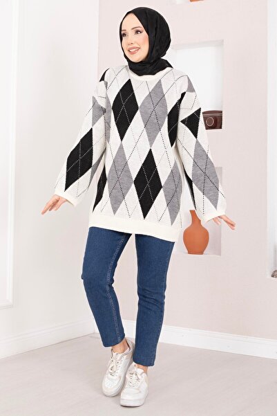 EBRUTESETTÜR Baklava Pattern Oversized Knitwear Sweater Ecru