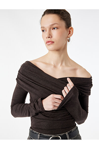 Koton Блузка з довгими рукавами, з відкритими плечима, з коміром-дегаже, зі з...