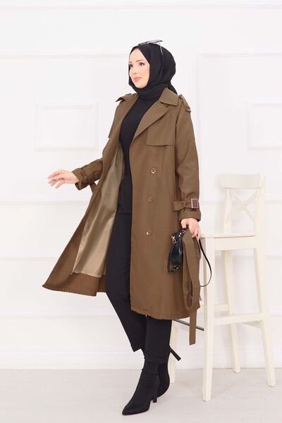 EBRUTESETTÜR حزام متنقل بتفاصيل أزرار، لون تان