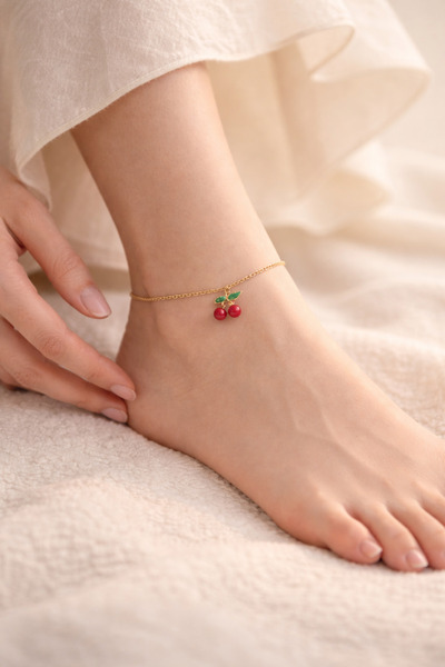 Modish Aksesuar Kiraz Figür Gold Zincir Halhal