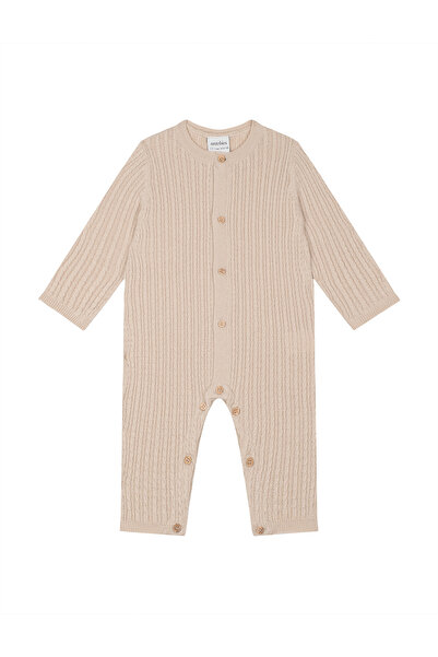 Antebies Krem Balıksırtı Tahta Düğmeli Triko Uzun Kollu Kız Erkek Bebek Patik...