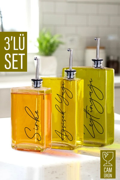 Trend Maison 3’lü Cam Yağlık Sirkelik Mutfak Şişe Seti Sızdırmaz Paslanmaz Ka...