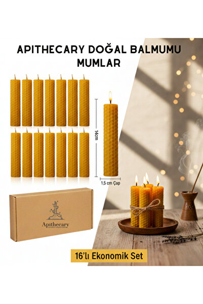 Apithecary 16'lı El Sarması Doğal Balmumu Dilek Mumu Seti - %100 Saf Arı Mumu