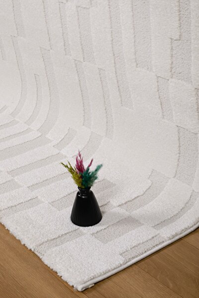 Valery Home Nero Antialerjik Yumuşacık Peluş Tuşeli Krem Dokuma Halı Salon Mu...