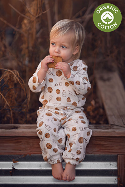 Antebies Organik, Beyaz,Kahverengi Kurabiye Canavarı, Bel Lastikli Bağcıklı,U...