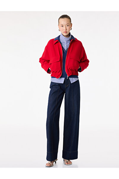 Koton Uzun Kollu Cepli Fermuarlı Crop Oversize Bomber Ceket
