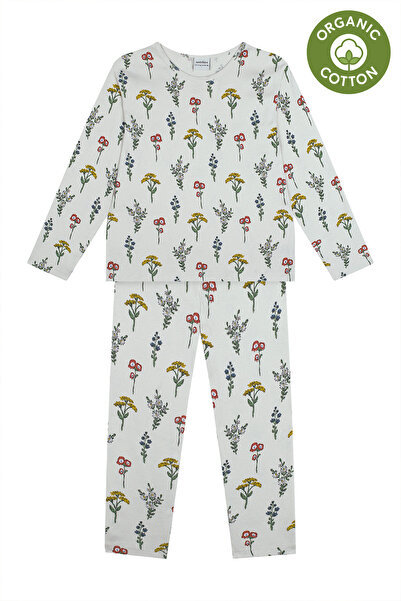 Antebies Organik Bej Botanik Bahçesi Çiçek Desenli Beli Lastikli Uzun Kollu K...