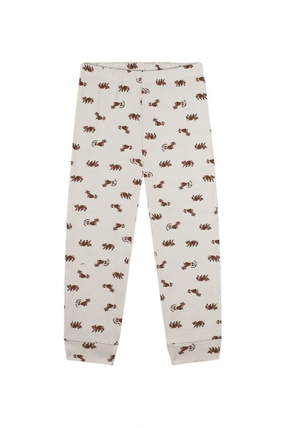 Antebies Organic Beige Raccoon Patterned Elastic Waist Long Sleeve Boys Pajama Set