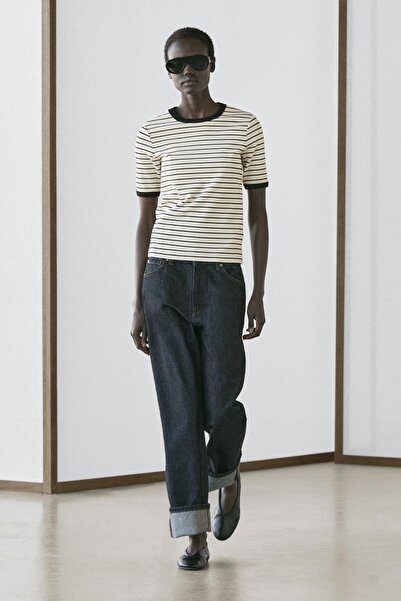 Massimo Dutti Kısa kollu kontrast çizgili tişört