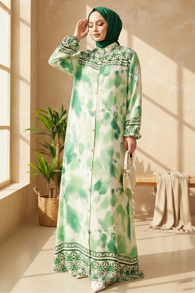 Bestenur Φόρεμα Aymir με κουμπιά υφαντό βισκόζη 1559 - Πράσινο