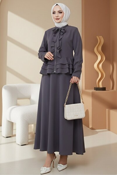 Bestenur Nesla Tunik Etek İkili Takım 1418 - Antrasit