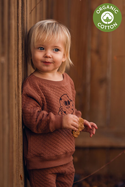 Antebies Organic, Brown Quilted Fabric, Cookie Embroidered Waist Elasticated ...