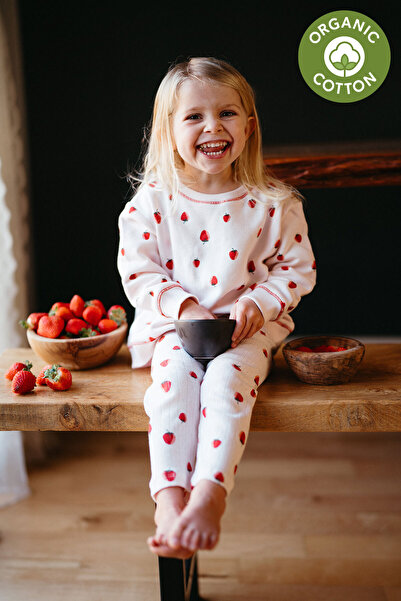 Antebies Organik, Pembe Çilek Desenli, Jakarlı Manşetli Kız Bebek Sweatshirt ...