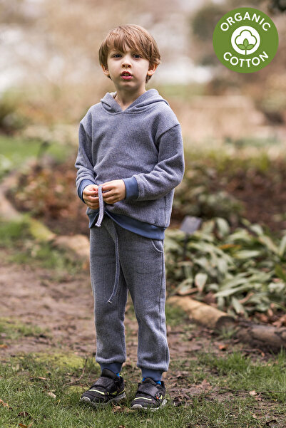 Antebies طقم رياضي للأولاد باللون الأزرق العضوي مع هودي