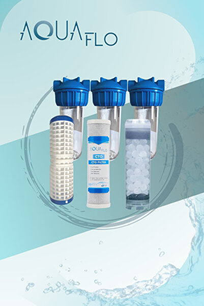 AQUAFLO 10" 3'lü Daire Bina Girişi Su Arıtma Sistemi (Silifoz, yıkanabilir ve...