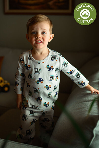 Antebies Organik,Gri İnşaat Ekibi Desenli Bel Lastikli Bağcıklı Uzun Kollu Er...