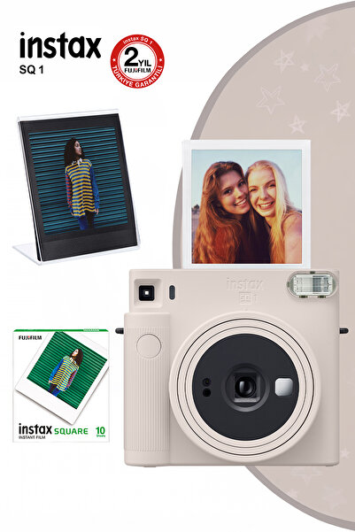 Fujifilm Instax SQ1 Beyaz Fotoğraf Makinesi 10lu Kare Film ve Pleksi Çerçeve