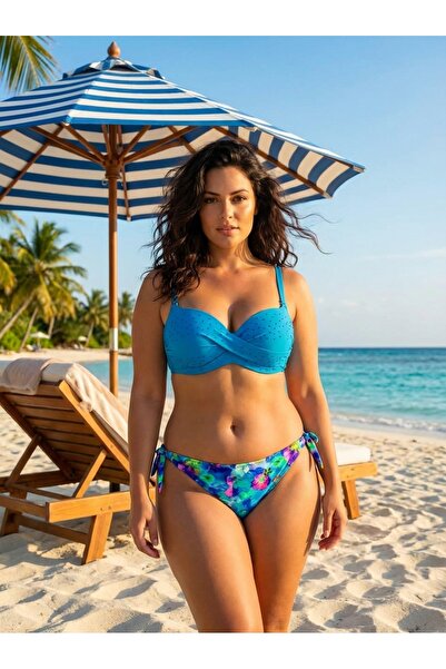 hazelin Γυναικείο κοστούμι μπικίνι με μπλε πέτρα με κεντημένο σχέδιο HZL25S-L...