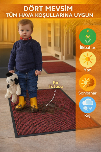 Atasoy Zemin Nem Alıcı Paspas Kırmızı Kapı Önü Nem Ve Toz Alıcı Pvc Şeritli P...