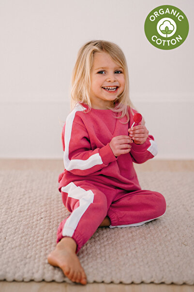 Antebies Organic Contrast Pink and White Elastic Waist Lace-Up Cuffed Baby Gi...