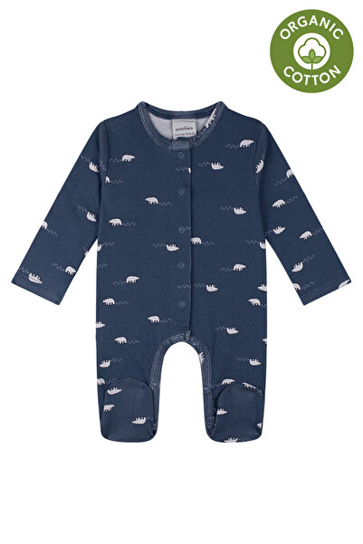 Antebies Organik Lacivert Kutup Ayısı Desenli Çıtçıtlı Uzun Kollu Erkek Bebek...