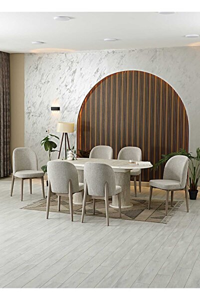 RİGATO ferramente HENA TRAVERTEN YEMEK MASA SANDALYE TAKIMI