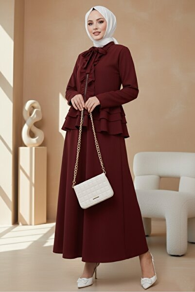 Bestenur Nesla Tunik Etek İkili Takım 1418 - Bordo