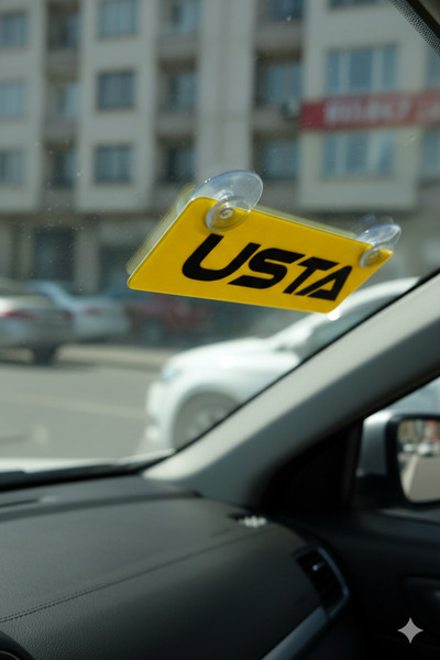 Genel Markalar Usta Yazılı Sarı Dekor Plaka Vantuzlu Cam Süsü 22x7.5cm UST2